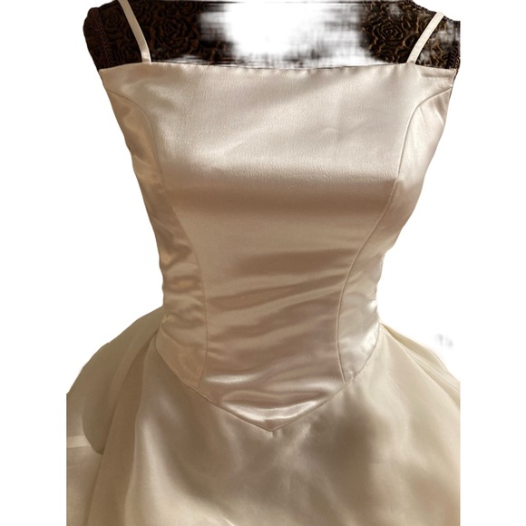 🤍 SATIN AND EMBROIDERED LACE WHITE IVORY DRESS 🤍# 003 - Picture 10 of 16